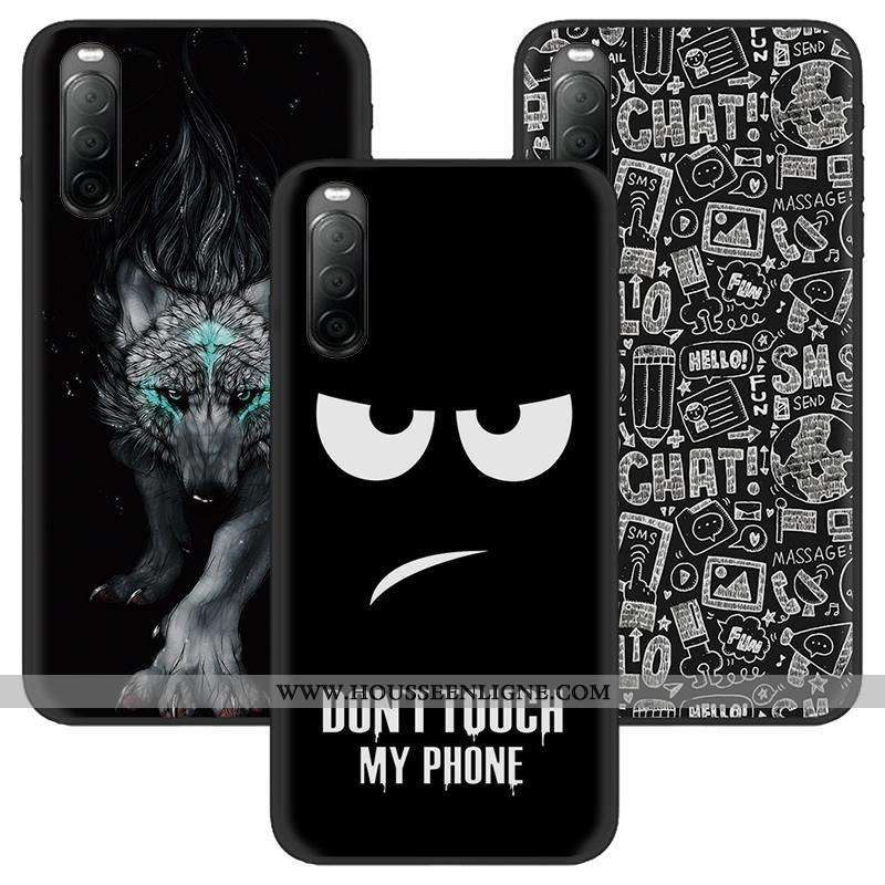 Étui Sony Xperia 10 Ii Délavé En Daim Créatif Noir Téléphone Portable Fluide Doux Pu Dessin Animé Ro