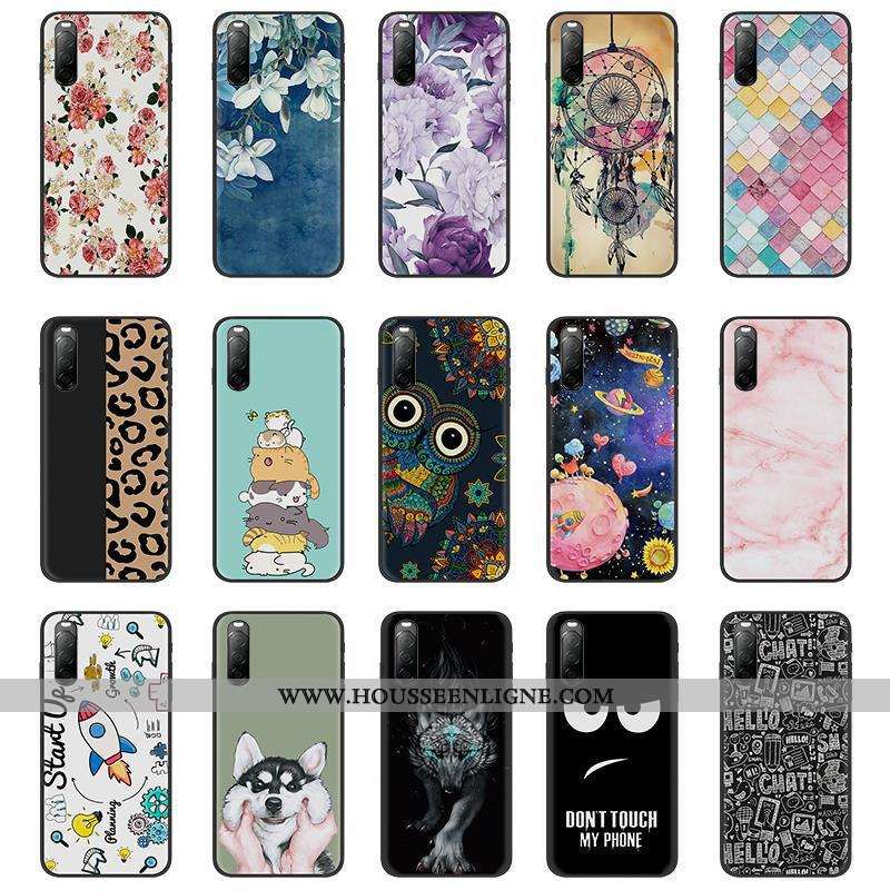 Étui Sony Xperia 10 Ii Délavé En Daim Créatif Noir Téléphone Portable Fluide Doux Pu Dessin Animé Ro