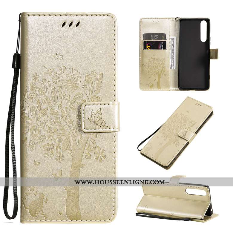 Étui Sony Xperia 10 Ii Protection Cuir Fluide Doux Clamshell Or Téléphone Portable Coque Doré