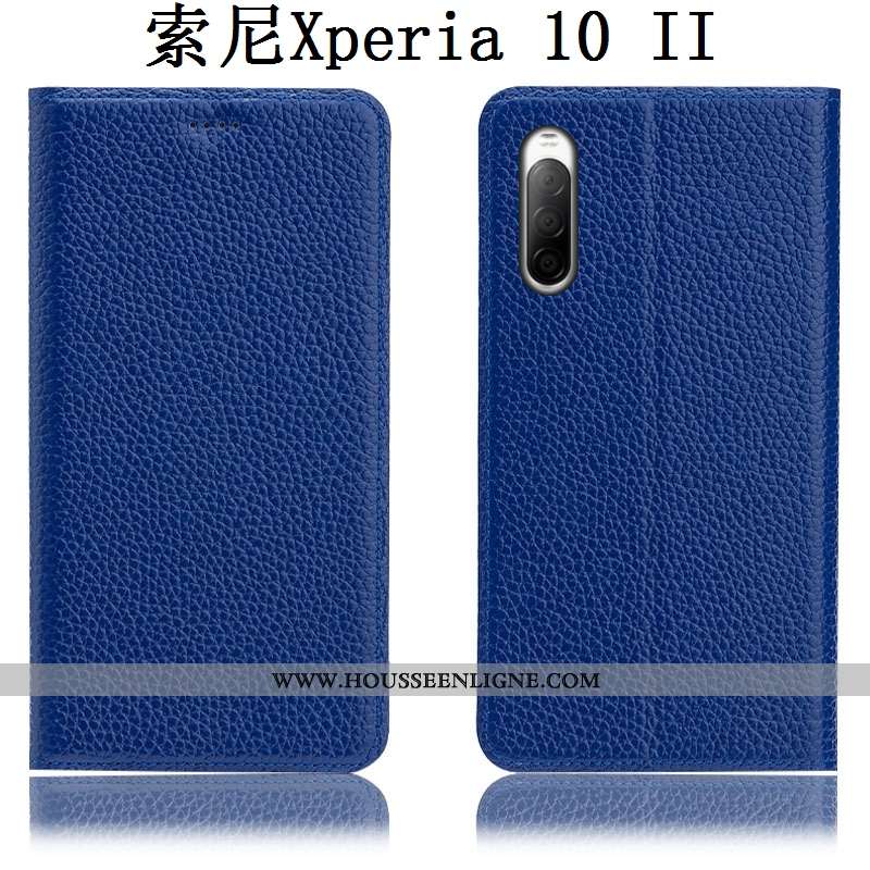 Étui Sony Xperia 10 Ii Protection Cuir Véritable Noir Incassable Téléphone Portable Litchi Housse