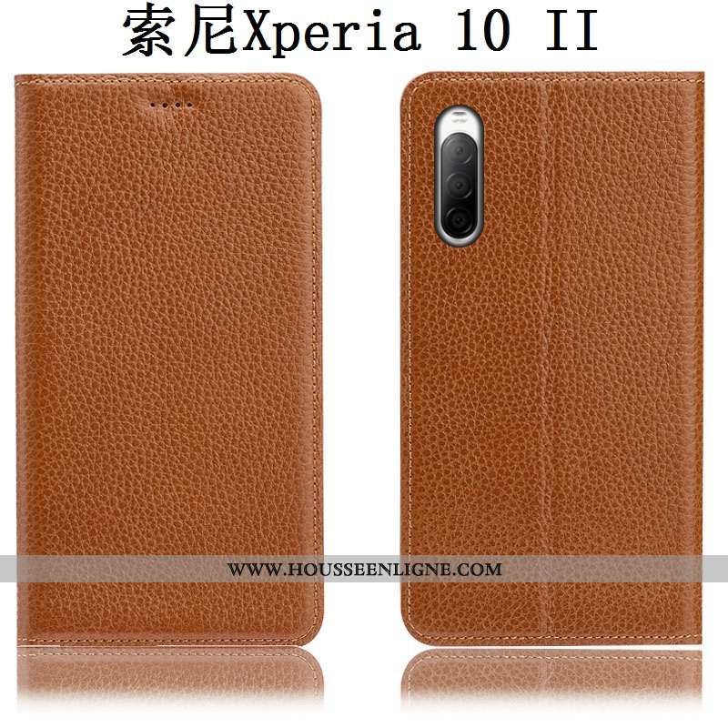 Étui Sony Xperia 10 Ii Protection Cuir Véritable Noir Incassable Téléphone Portable Litchi Housse