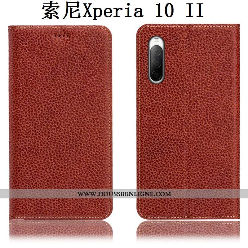 Étui Sony Xperia 10 Ii Protection Cuir Véritable Noir Incassable Téléphone Portable Litchi Housse