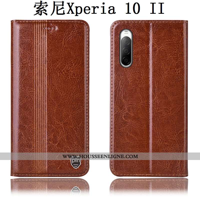 Étui Sony Xperia 10 Ii Protection Cuir Véritable Téléphone Portable Incassable Coque Housse Marron