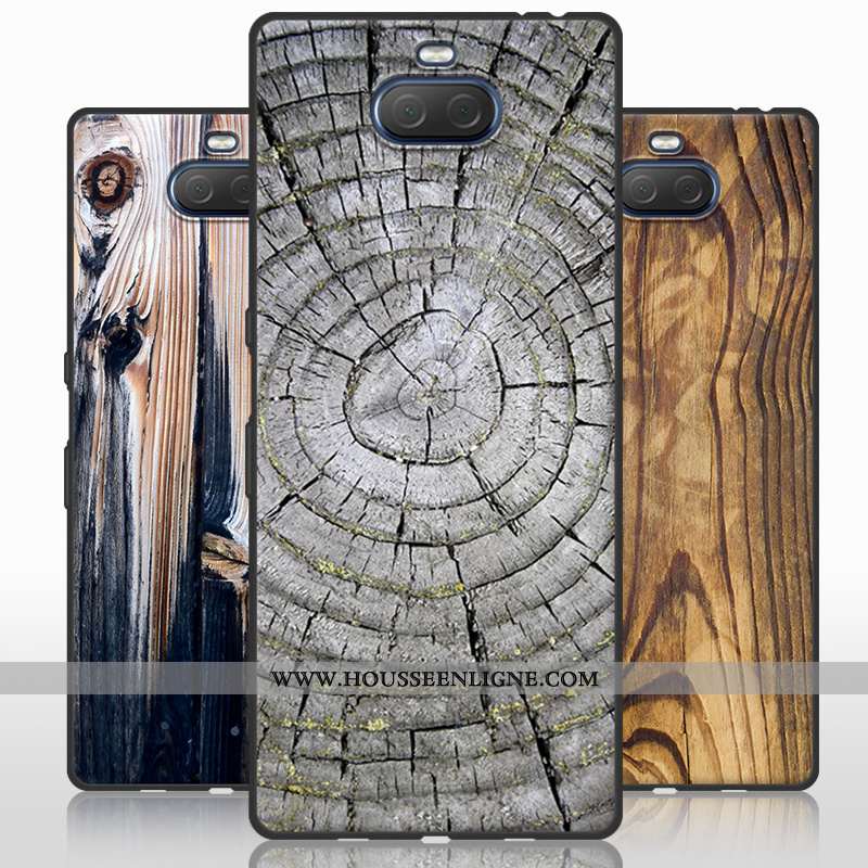 Étui Sony Xperia 10 Plus En Bois Tendance Protection Incassable Coque Gris Personnalité