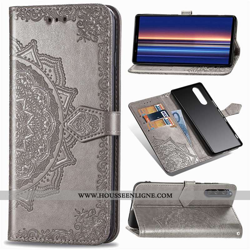 Étui Sony Xperia 5 Protection Ornements Suspendus Bleu Cuir Gaufrage Housse Téléphone Portable