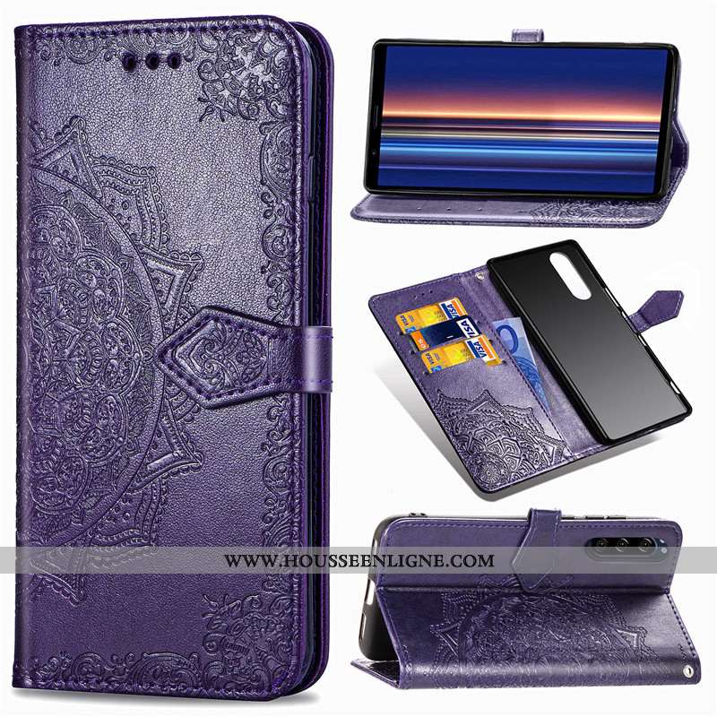 Étui Sony Xperia 5 Protection Ornements Suspendus Bleu Cuir Gaufrage Housse Téléphone Portable