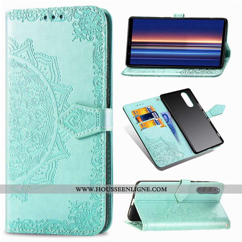 Étui Sony Xperia 5 Protection Ornements Suspendus Bleu Cuir Gaufrage Housse Téléphone Portable