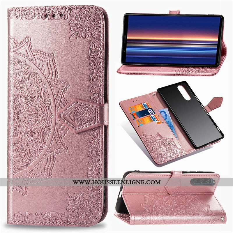 Étui Sony Xperia 5 Protection Ornements Suspendus Bleu Cuir Gaufrage Housse Téléphone Portable