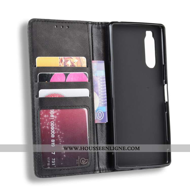 Étui Sony Xperia 5 Protection Portefeuille Noir Cuir Coque Téléphone Portable Housse