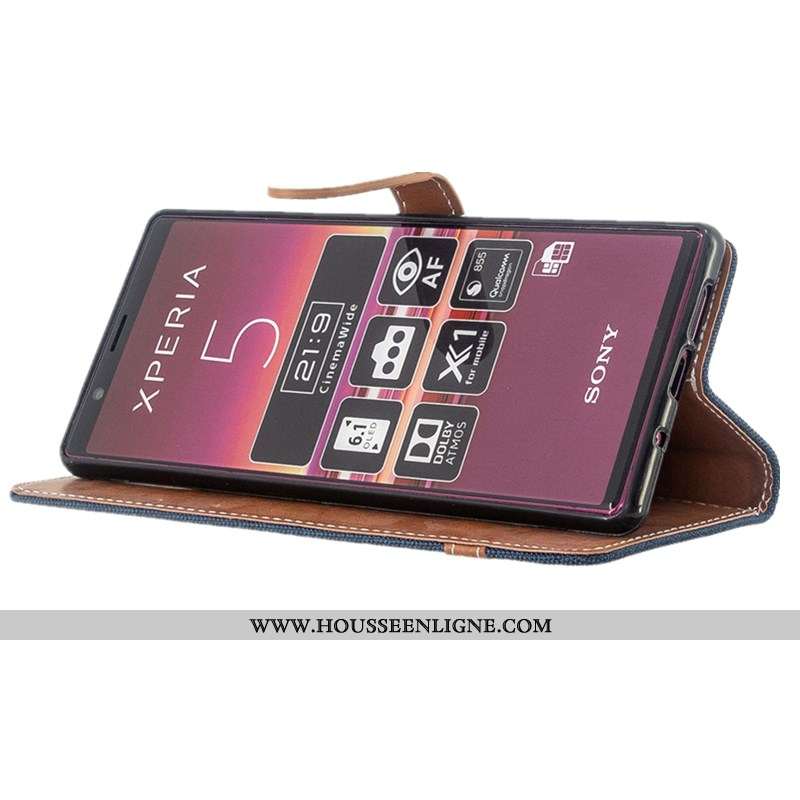 Étui Sony Xperia 5 Tendance Cuir Carte Violet Protection Housse