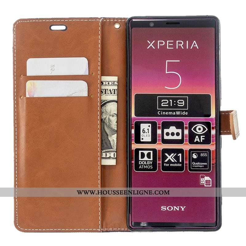 Étui Sony Xperia 5 Tendance Cuir Carte Violet Protection Housse