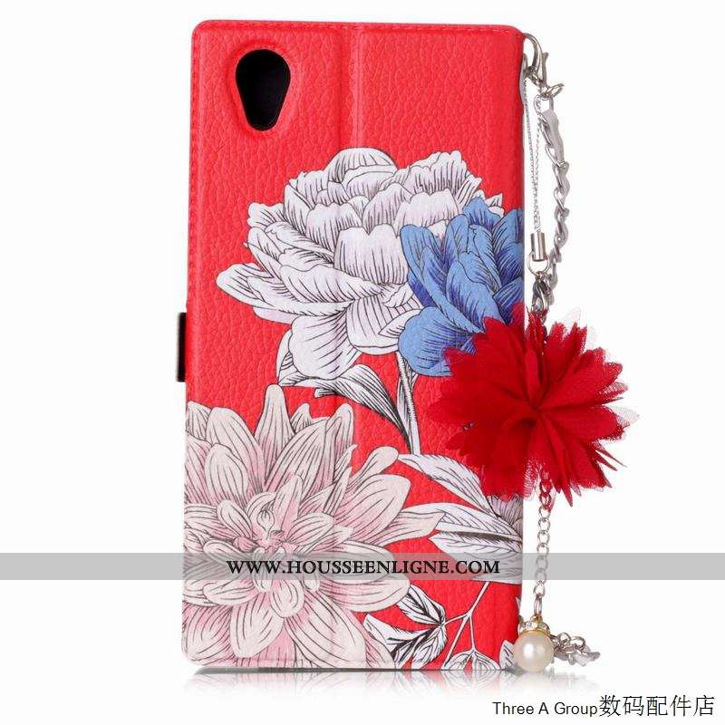 Étui Sony Xperia L1 Cuir Protection Portefeuille Coque Téléphone Portable Rouge