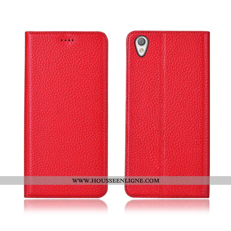 Étui Sony Xperia L1 Silicone Protection Cuir Véritable Tout Compris Fluide Doux Noir Litchi