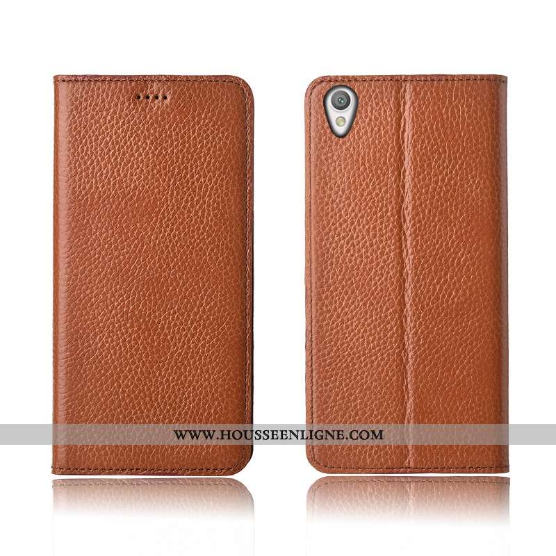 Étui Sony Xperia L1 Silicone Protection Cuir Véritable Tout Compris Fluide Doux Noir Litchi