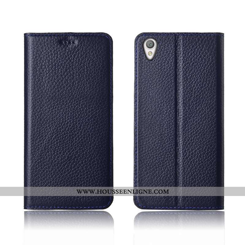 Étui Sony Xperia L1 Silicone Protection Cuir Véritable Tout Compris Fluide Doux Noir Litchi