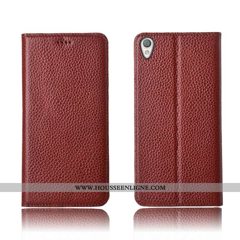 Étui Sony Xperia L1 Silicone Protection Cuir Véritable Tout Compris Fluide Doux Noir Litchi