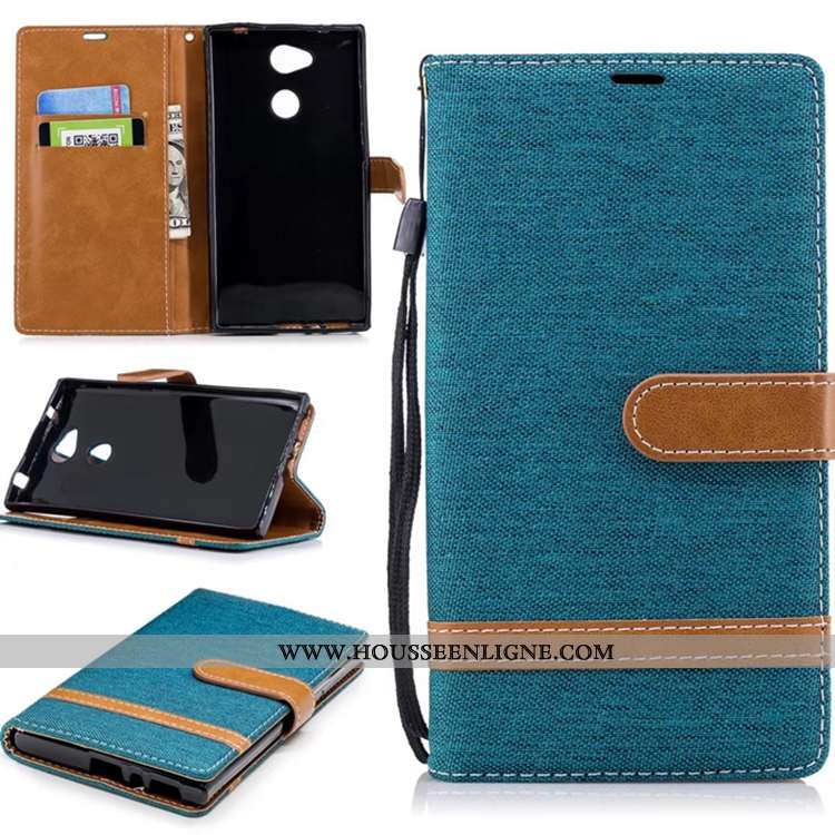 Étui Sony Xperia L2 Portefeuille Cuir Housse Téléphone Portable Carte Pure Bleu