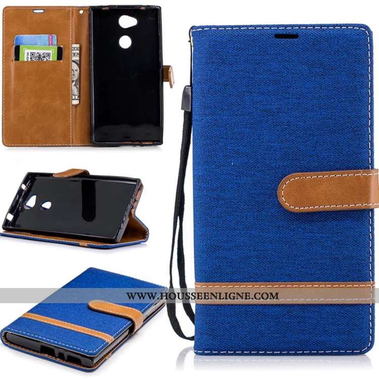 Étui Sony Xperia L2 Portefeuille Cuir Housse Téléphone Portable Carte Pure Bleu