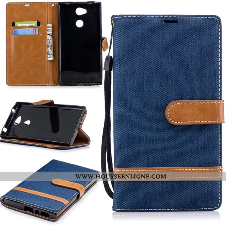 Étui Sony Xperia L2 Portefeuille Cuir Housse Téléphone Portable Carte Pure Bleu