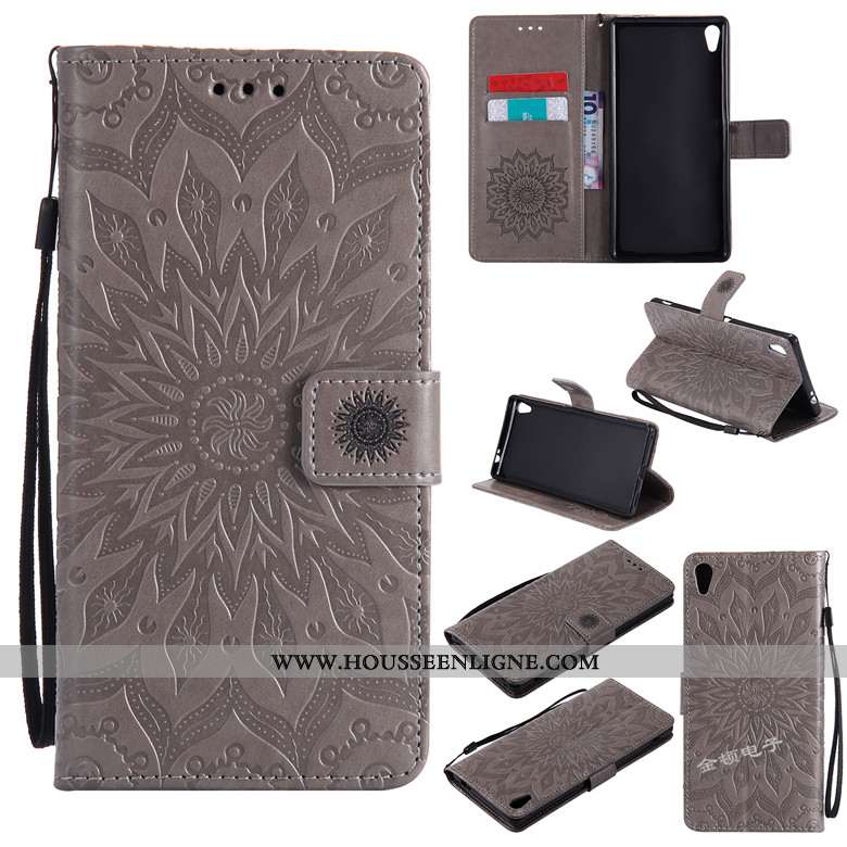 Étui Sony Xperia Xa Cuir Fluide Doux Téléphone Portable Gris Clamshell Ornements Suspendus