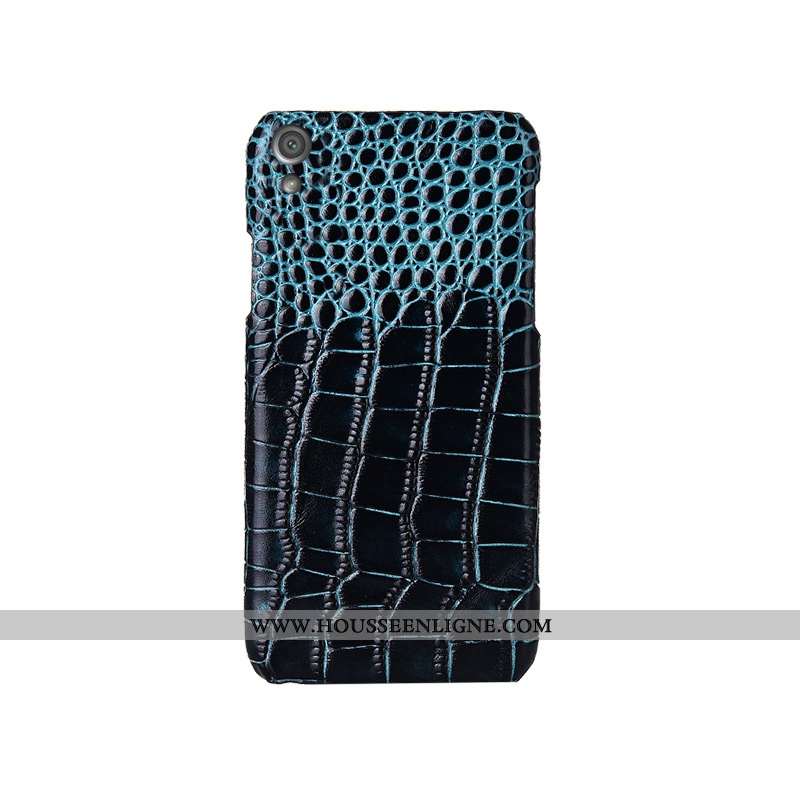 Étui Sony Xperia Xa1 Modèle Fleurie Mode Bleu Cuir Véritable Personnalisé Incassable