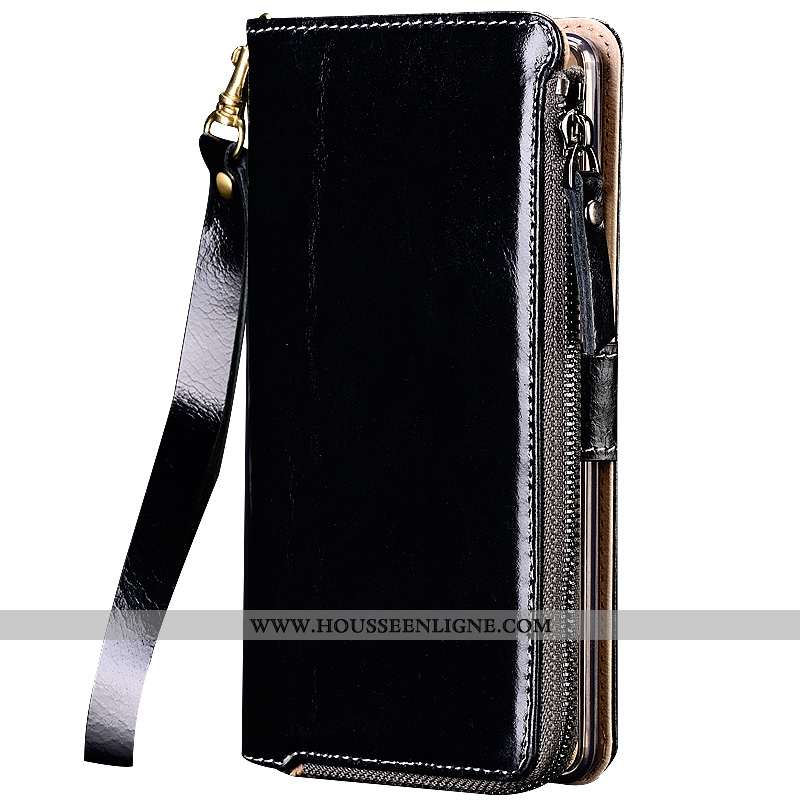 Étui Sony Xperia Xa1 Plus Cuir Véritable Portefeuille Noir Téléphone Portable Protection Coque