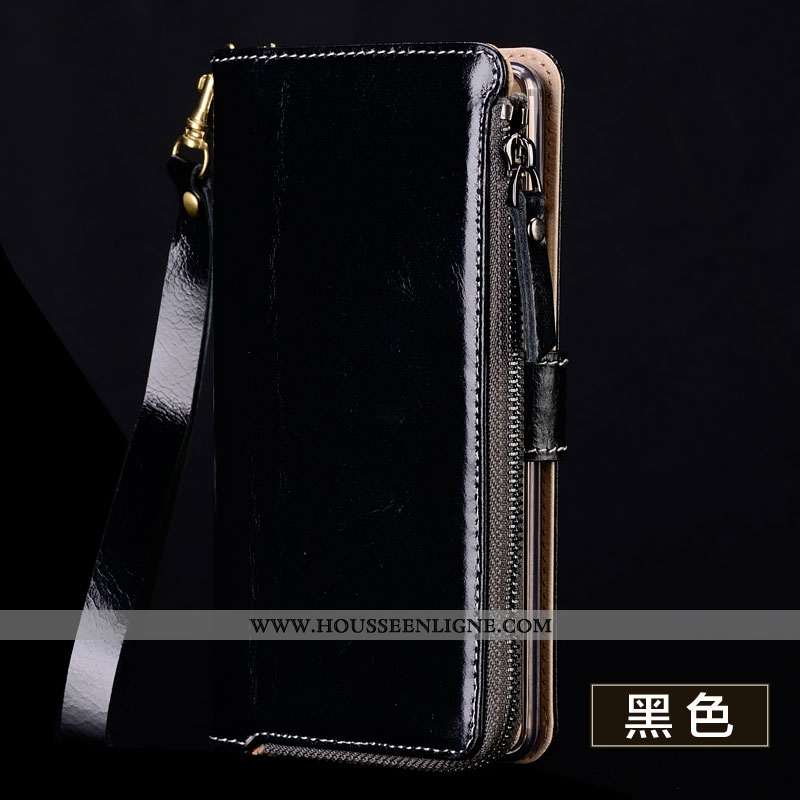 Étui Sony Xperia Xa1 Plus Cuir Véritable Portefeuille Noir Téléphone Portable Protection Coque