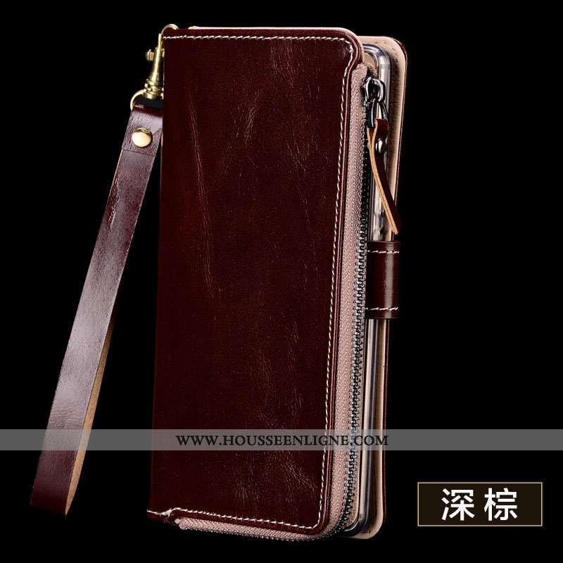 Étui Sony Xperia Xa1 Plus Cuir Véritable Portefeuille Noir Téléphone Portable Protection Coque