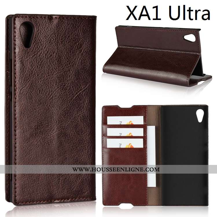 Étui Sony Xperia Xa1 Ultra Cuir Véritable Cuir Noir Coque Téléphone Portable