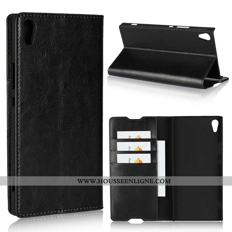 Étui Sony Xperia Xa1 Ultra Cuir Véritable Cuir Noir Coque Téléphone Portable