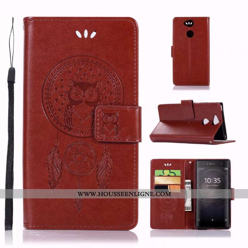 Étui Sony Xperia Xa2 Cuir Modèle Fleurie Imprimé Chat Téléphone Portable Coque Rose