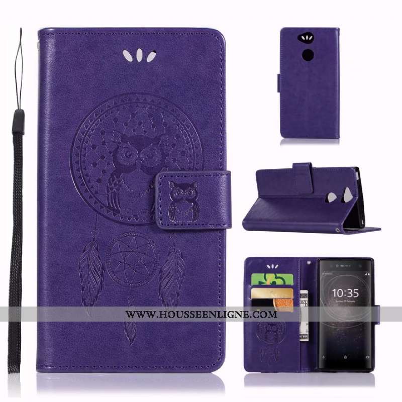 Étui Sony Xperia Xa2 Cuir Modèle Fleurie Imprimé Chat Téléphone Portable Coque Rose