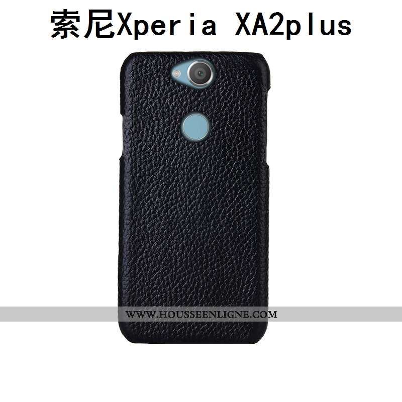Étui Sony Xperia Xa2 Plus Cuir Mode Coque Incassable Bovins Téléphone Portable Couvercle Arrière Noi