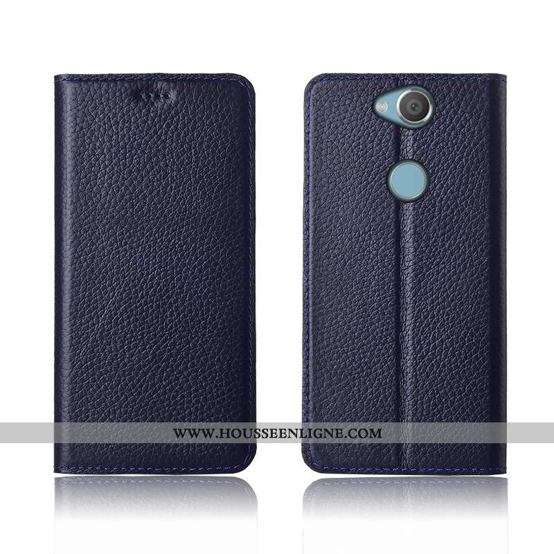 Étui Sony Xperia Xa2 Plus Protection Cuir Véritable Litchi Silicone Fluide Doux Cuir Clamshell Rouge