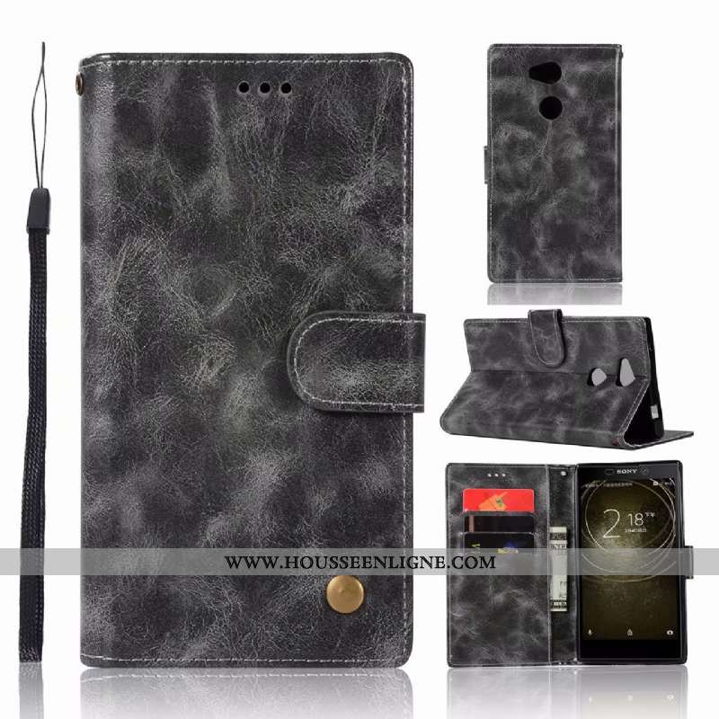 Étui Sony Xperia Xa2 Ultra Cuir Vintage Carte Gris Portefeuille Support Coque