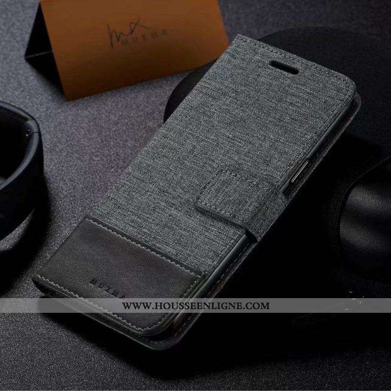 Étui Sony Xperia Xz Premium Cuir Téléphone Portable Gris Tissu Coque