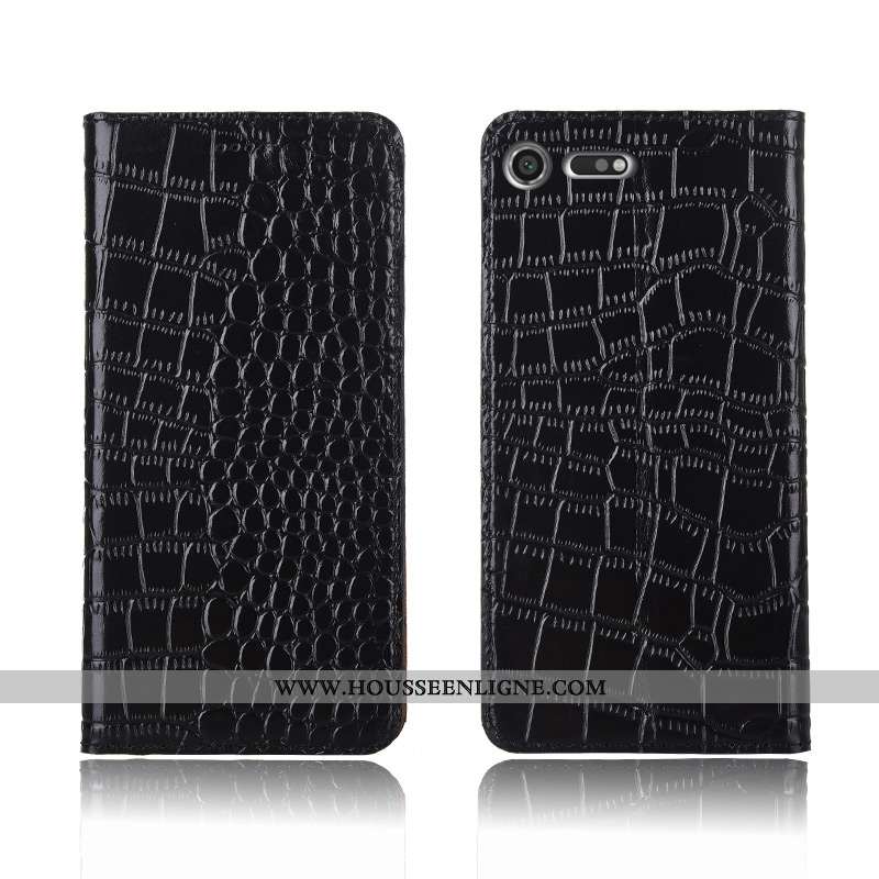 Étui Sony Xperia Xz Premium Fluide Doux Silicone Cuir Crocodile Nouveau Cuir Véritable Noir