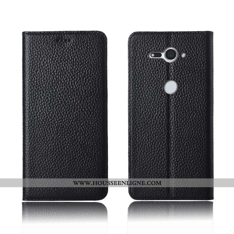 Étui Sony Xperia Xz2 Compact Cuir Véritable Cuir Incassable Silicone Tout Compris Litchi Marron