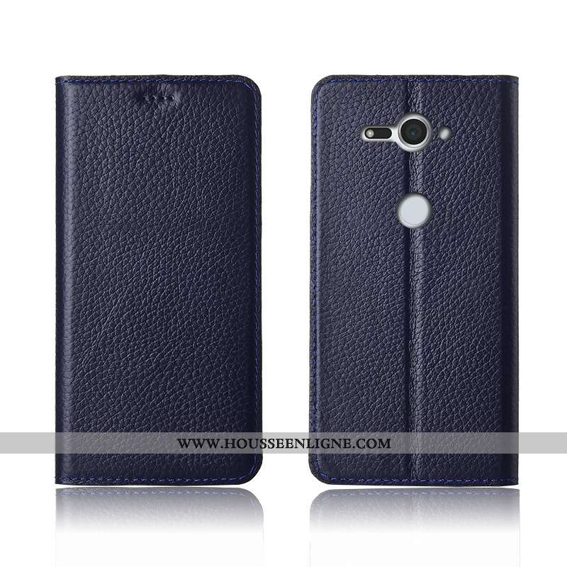 Étui Sony Xperia Xz2 Compact Cuir Véritable Cuir Incassable Silicone Tout Compris Litchi Marron