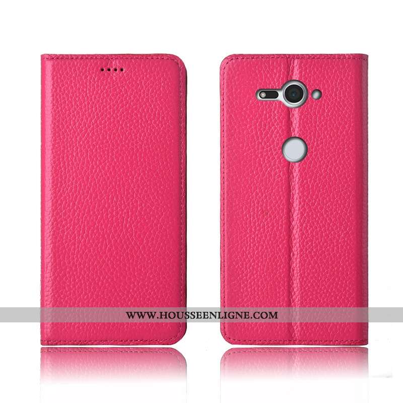 Étui Sony Xperia Xz2 Compact Cuir Véritable Cuir Incassable Silicone Tout Compris Litchi Marron