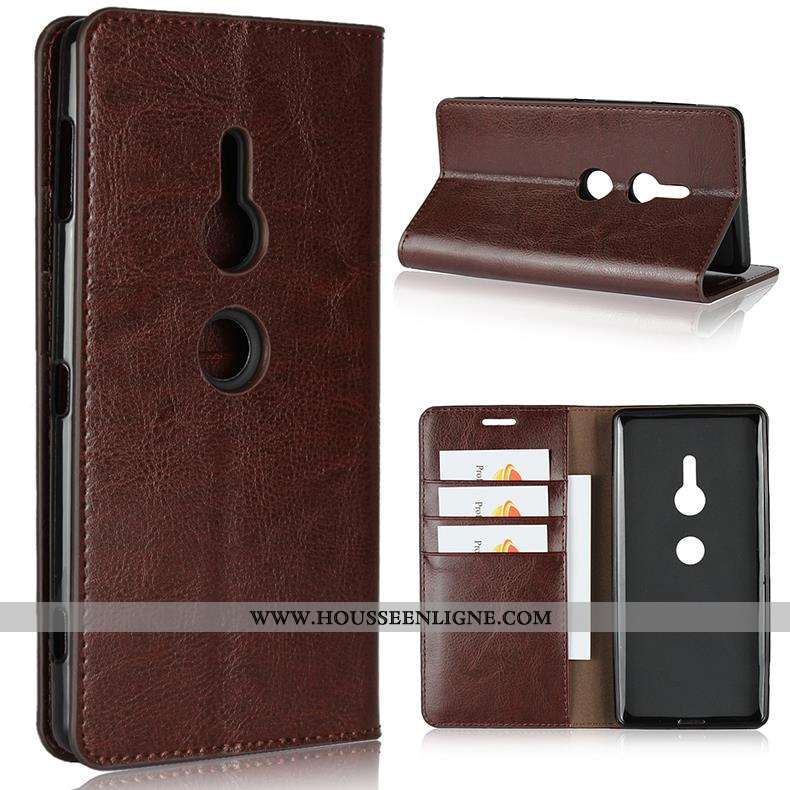Étui Sony Xperia Xz2 Protection Cuir Véritable Cuir Coque Téléphone Portable Marron Housse