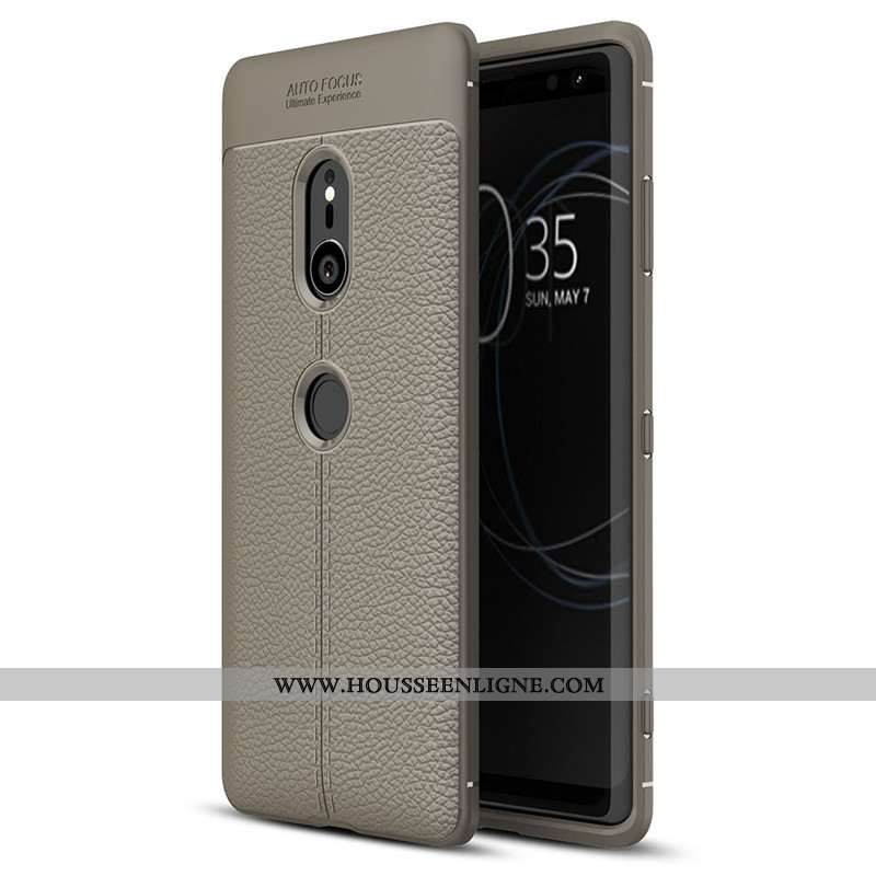Étui Sony Xperia Xz3 Cuir Modèle Fleurie Protection 2020 Tendance Litchi Simple Gris