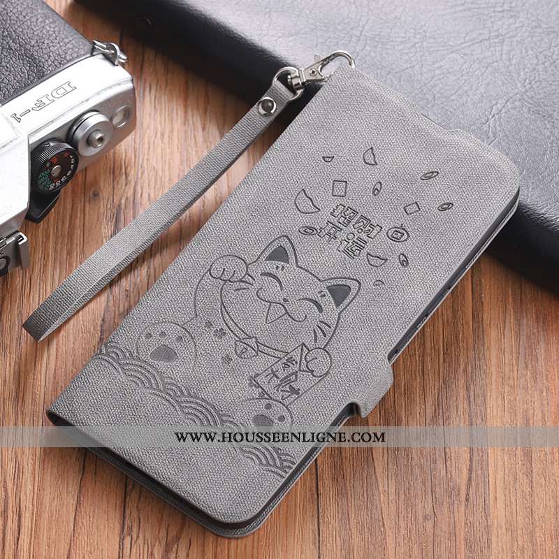 Étui Xiaomi Mi 10 Cuir Modèle Fleurie Ornements Suspendus Téléphone Portable Coque Chat Clamshell Gr