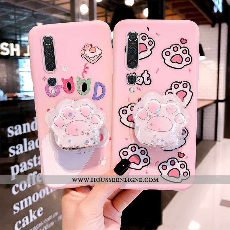 Étui Xiaomi Mi 10 Fluide Doux Silicone Incassable Nouveau Chat Créatif Tout Compris Rose