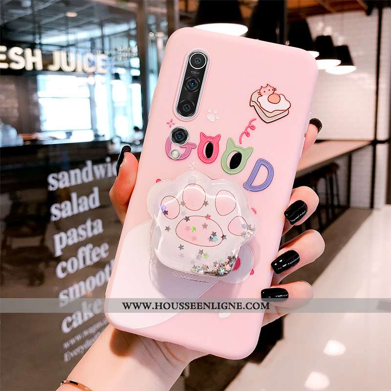 Étui Xiaomi Mi 10 Fluide Doux Silicone Incassable Nouveau Chat Créatif Tout Compris Rose