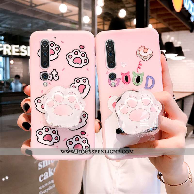 Étui Xiaomi Mi 10 Fluide Doux Silicone Incassable Nouveau Chat Créatif Tout Compris Rose