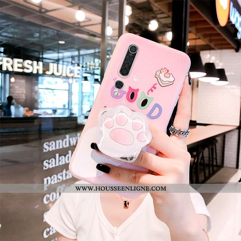 Étui Xiaomi Mi 10 Fluide Doux Silicone Incassable Nouveau Chat Créatif Tout Compris Rose