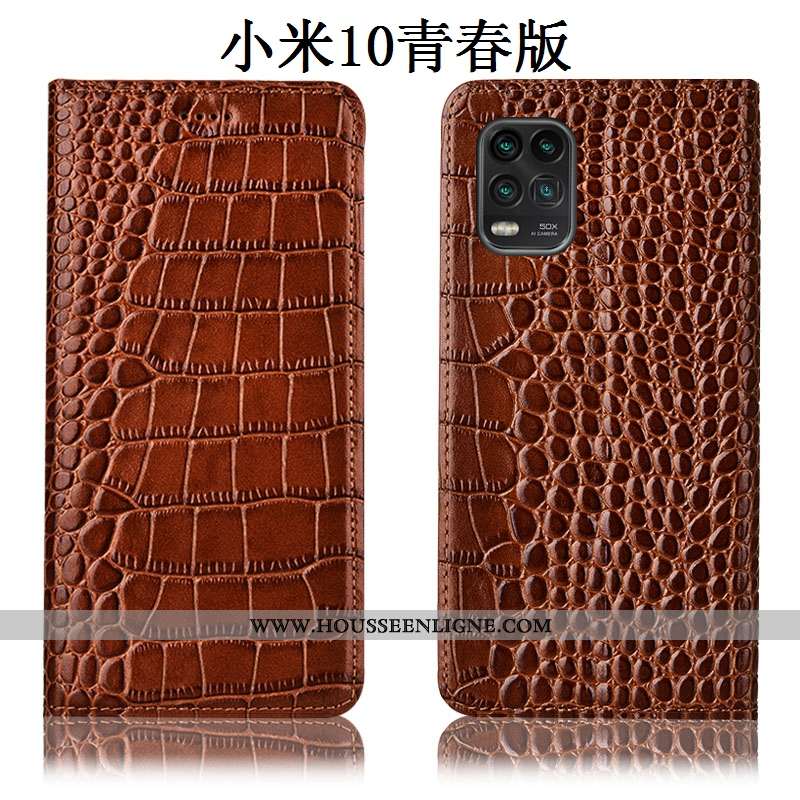 Étui Xiaomi Mi 10 Lite Cuir Véritable Protection Coque Jeunesse Housse Incassable Marron
