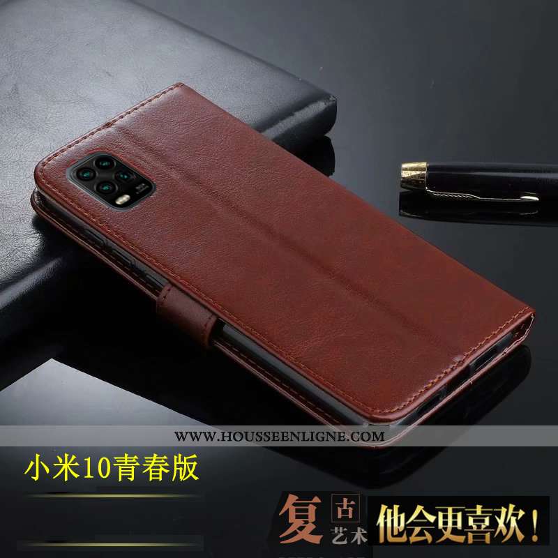 Étui Xiaomi Mi 10 Lite Protection Cuir Tout Compris Housse Nouveau Incassable Marron