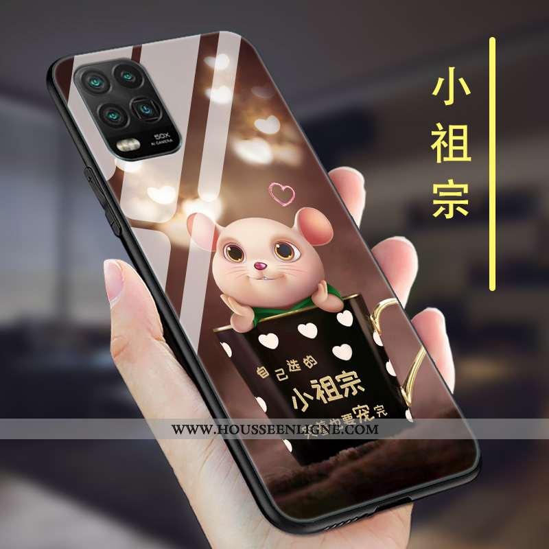 Étui Xiaomi Mi 10 Lite Protection Verre Coque Membrane Net Rouge Tout Compris Marron